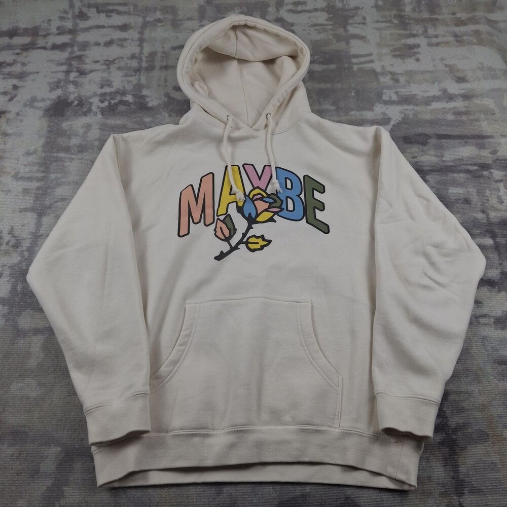 Maybe Today NYC Classic Rose Hoodie Cream Ivory Men Large Graphic Fleece...